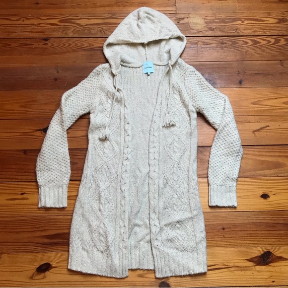 la cite Sweaters - Anthropologie La Cite Cream Knit Hooded Wool Duster Cardigan, EUC, S